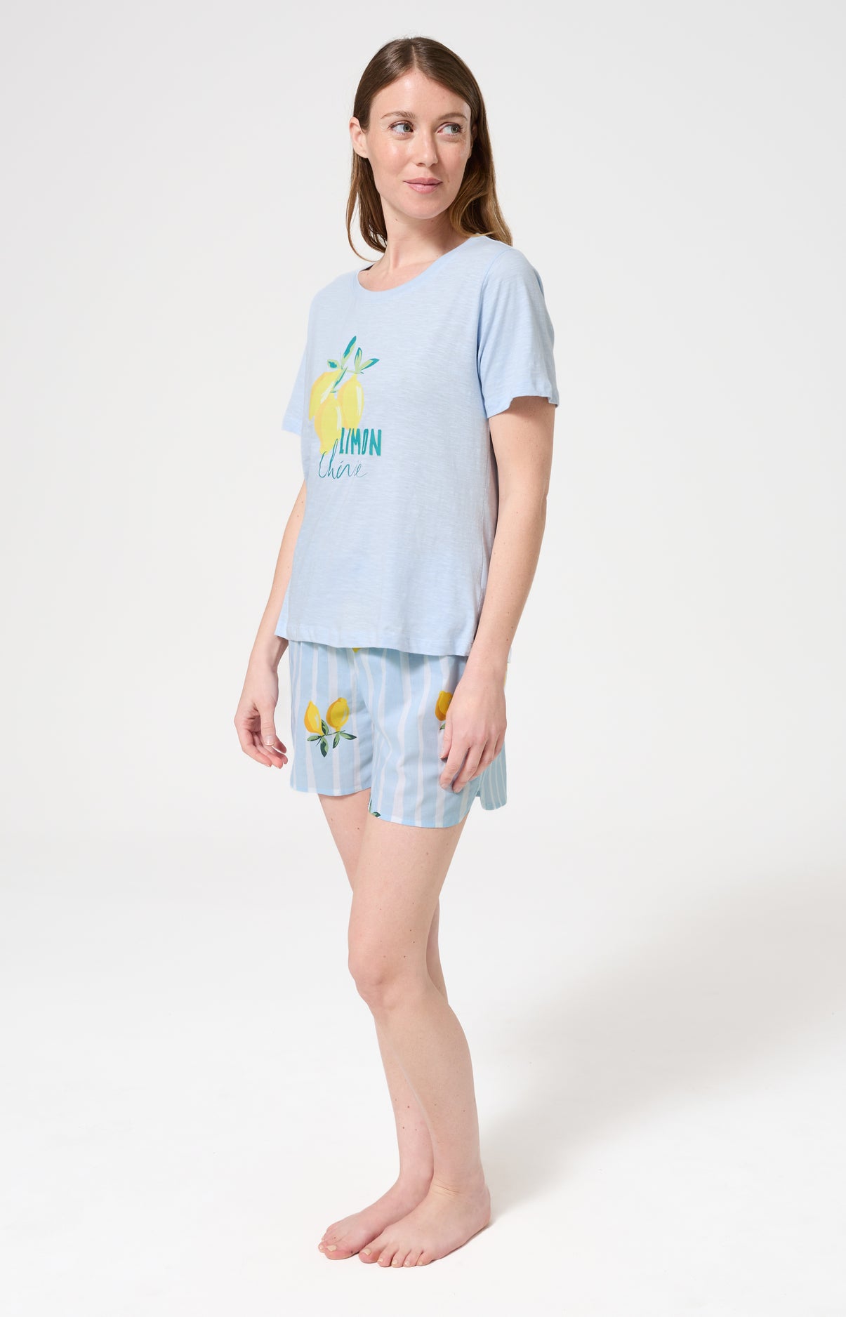 Pyjama Femme Lemon chérie Manches courtes Imprimé citrons jaunes et verts 5