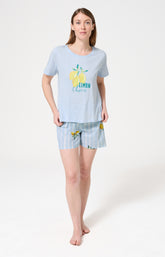 Pyjama Femme Lemon chérie Manches courtes Imprimé citrons jaunes et verts 1