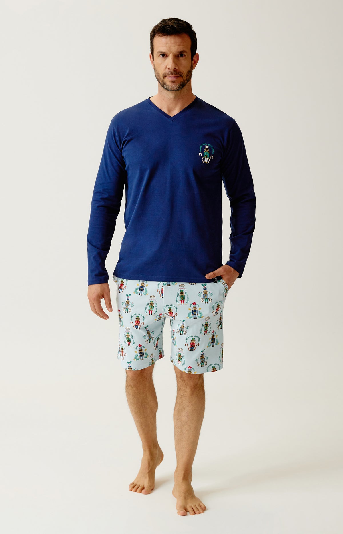 Pyjashort manches longues en jersey de coton Homme Casse-noisette glace 1