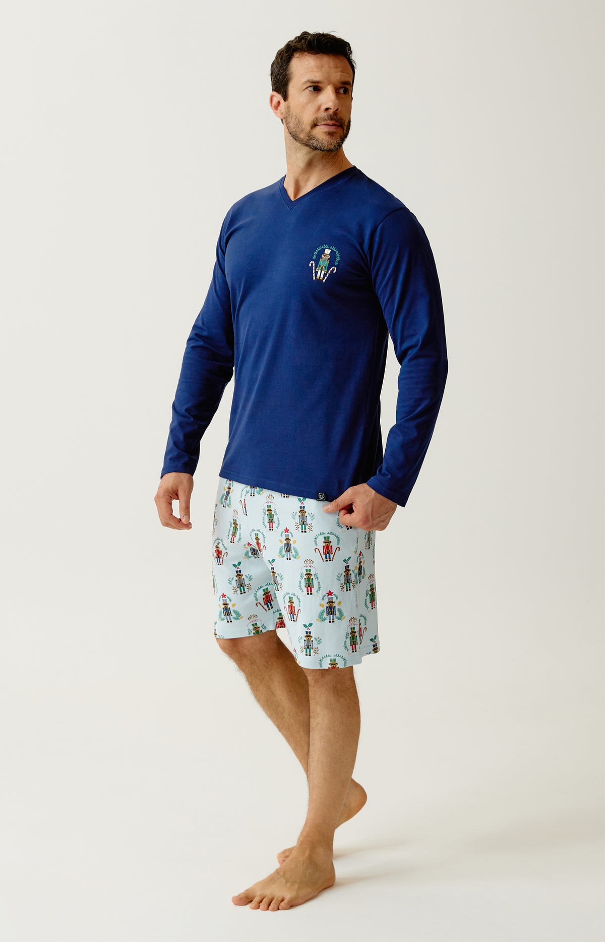 Pyjashort manches longues en jersey de coton Homme Casse-noisette glace 5