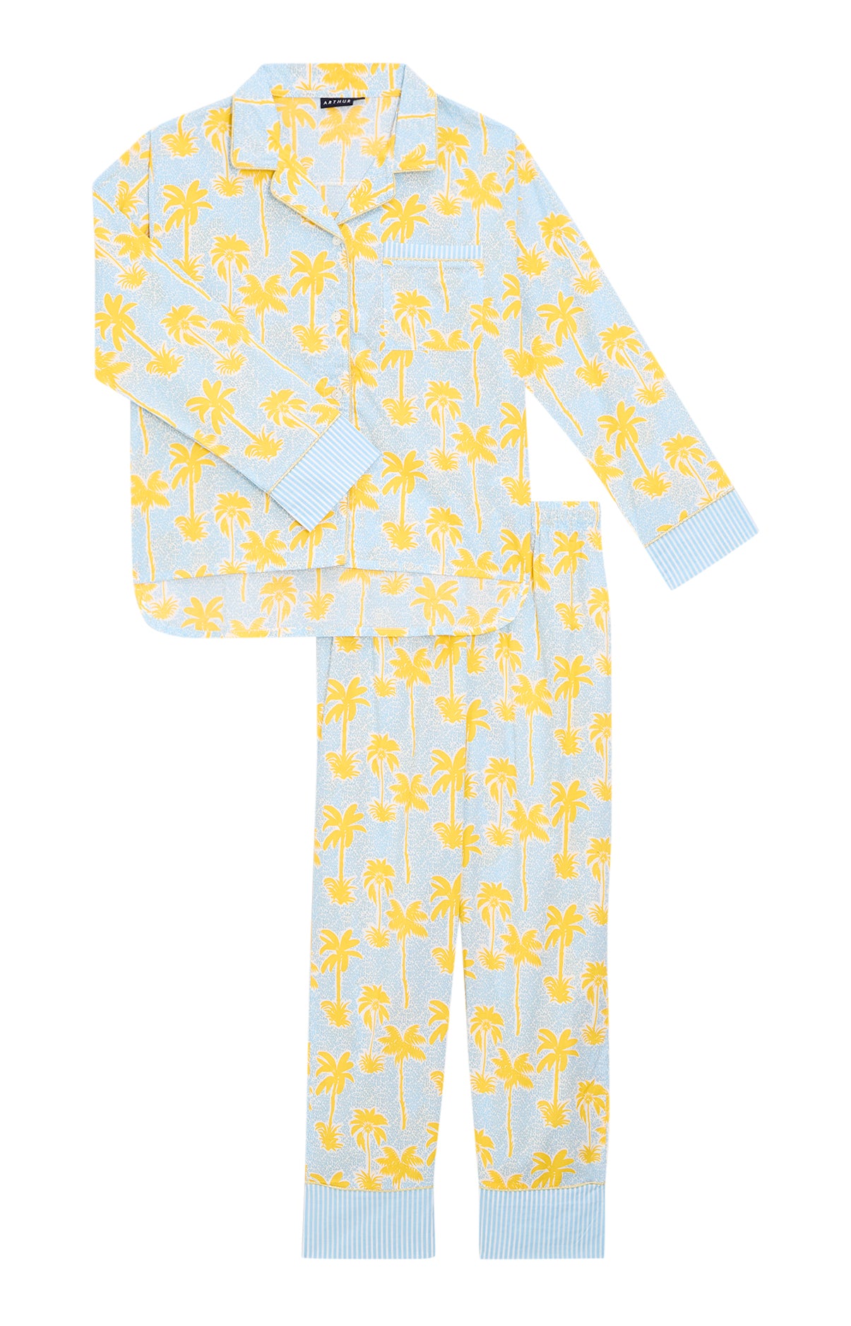 Pyjama long boutonné Femme Palmier Jaune et Bleu 3