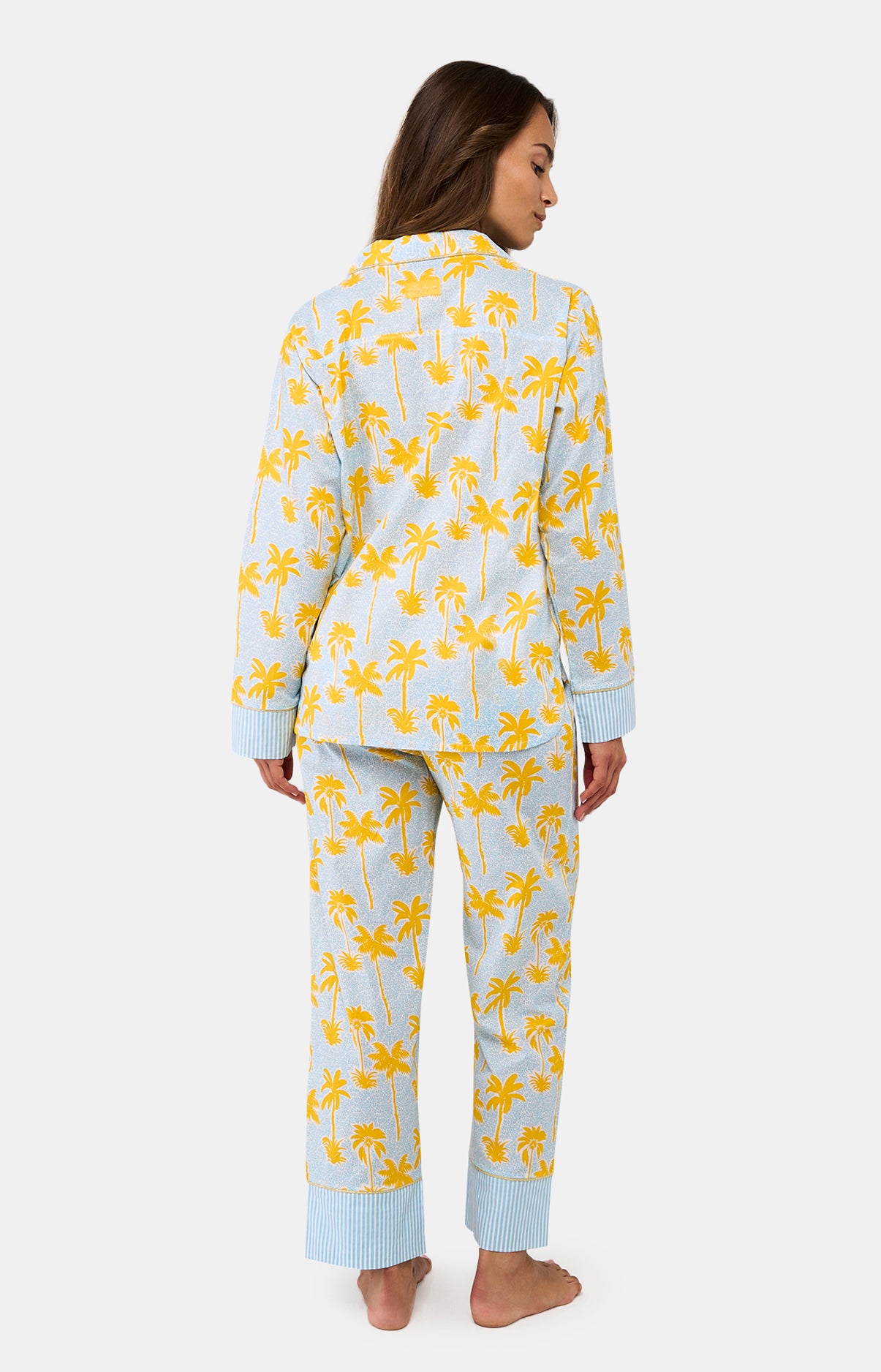 Pyjama long boutonné Femme Palmier Jaune et Bleu 6