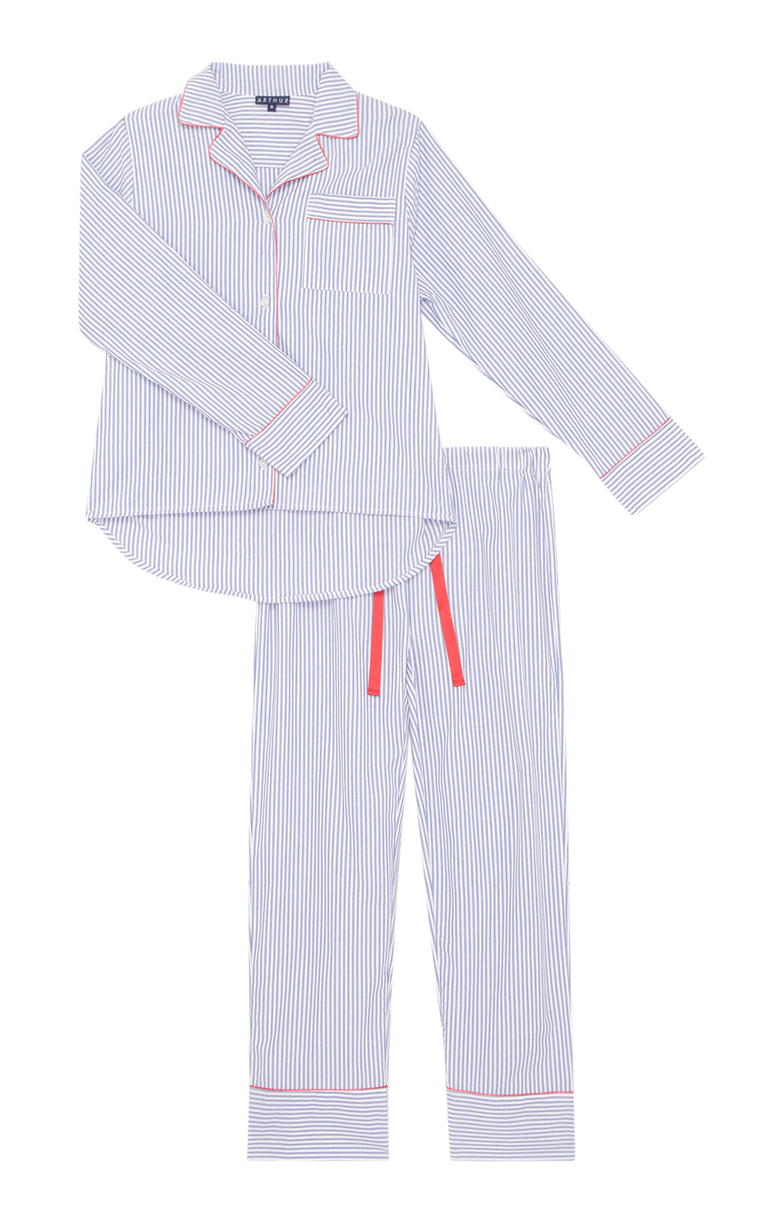 Pyjama long boutonné Femme rayures Tradi Bleu 3