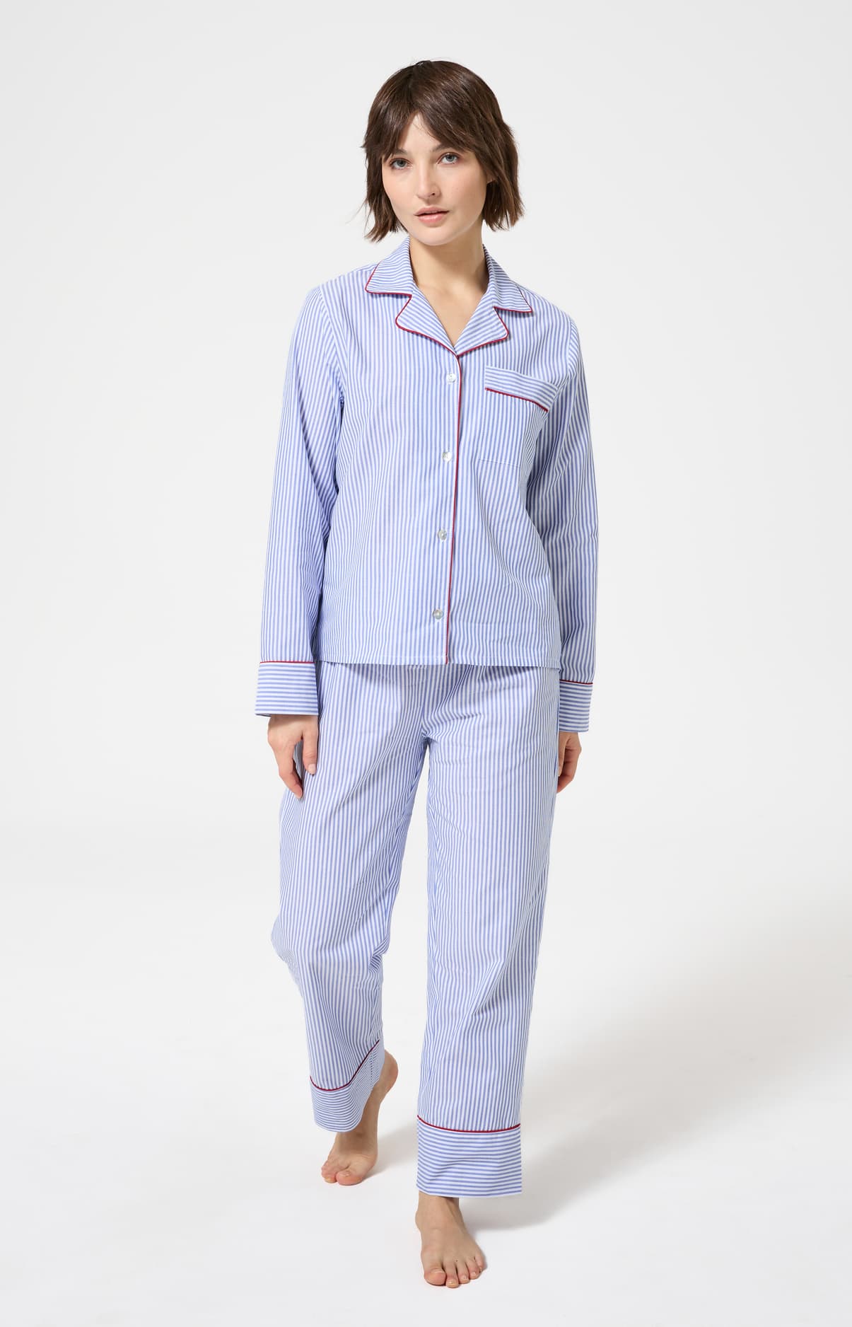 Pyjama boutonné à rayures bleu et blanc femme 4
