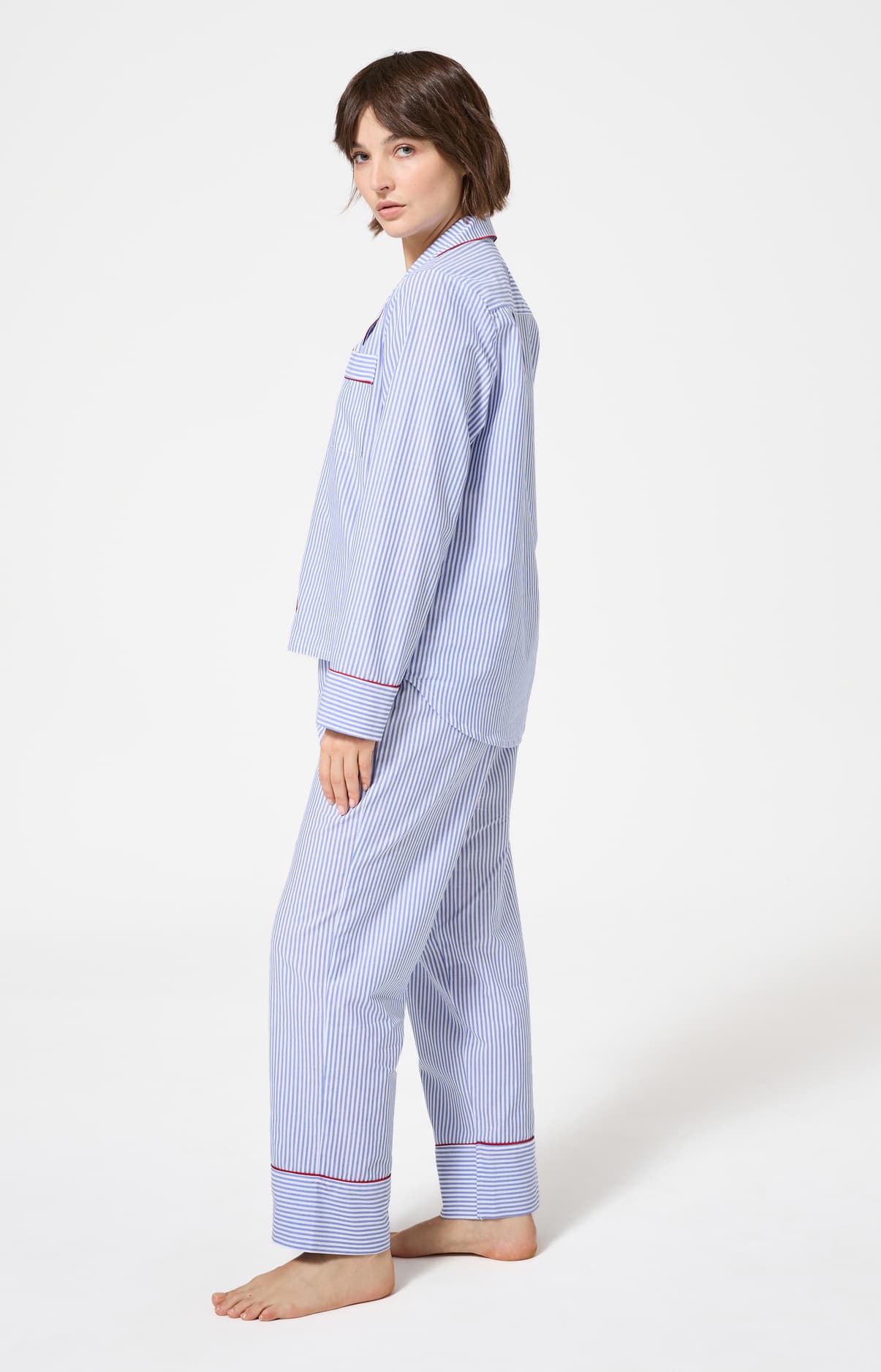 Pyjama boutonné à rayures bleu et blanc femme 5