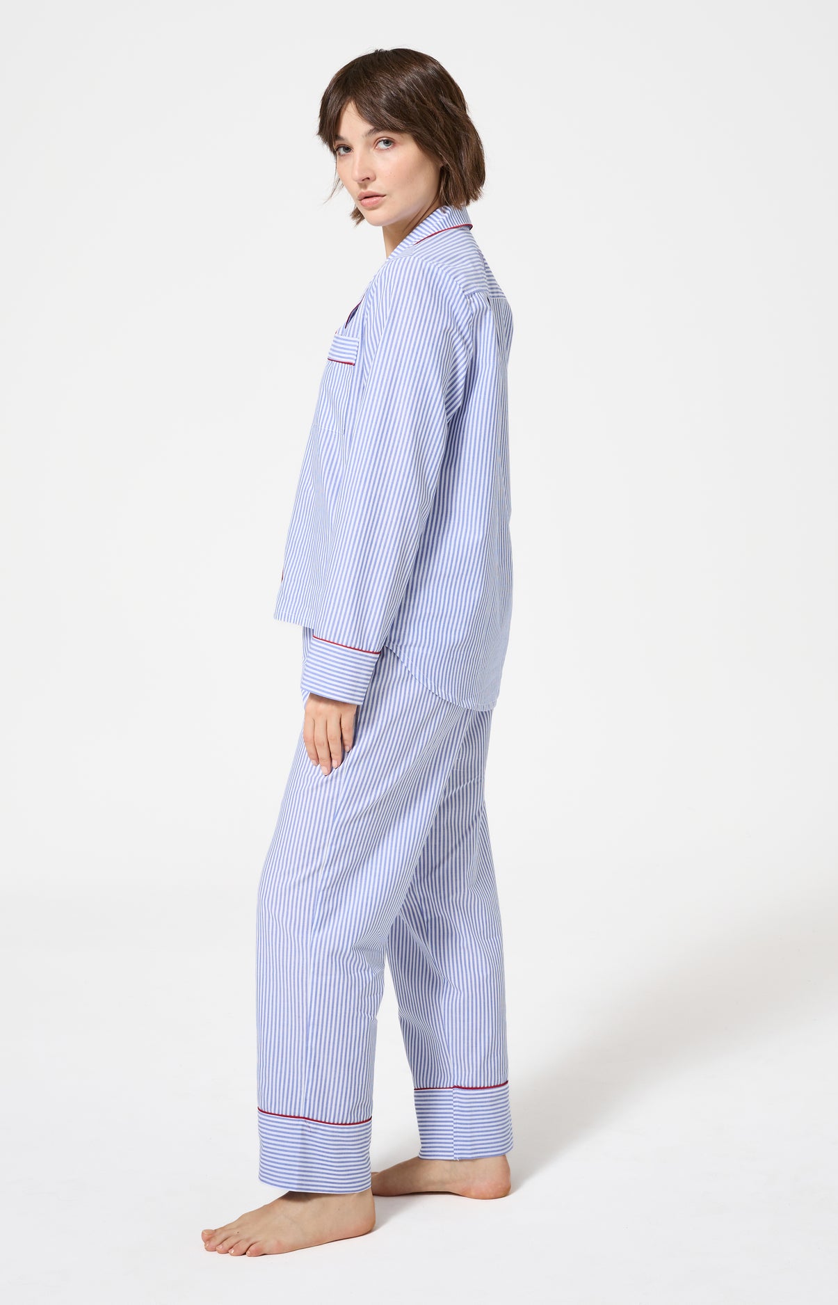 Pyjama boutonné à rayures bleu et blanc femme 5