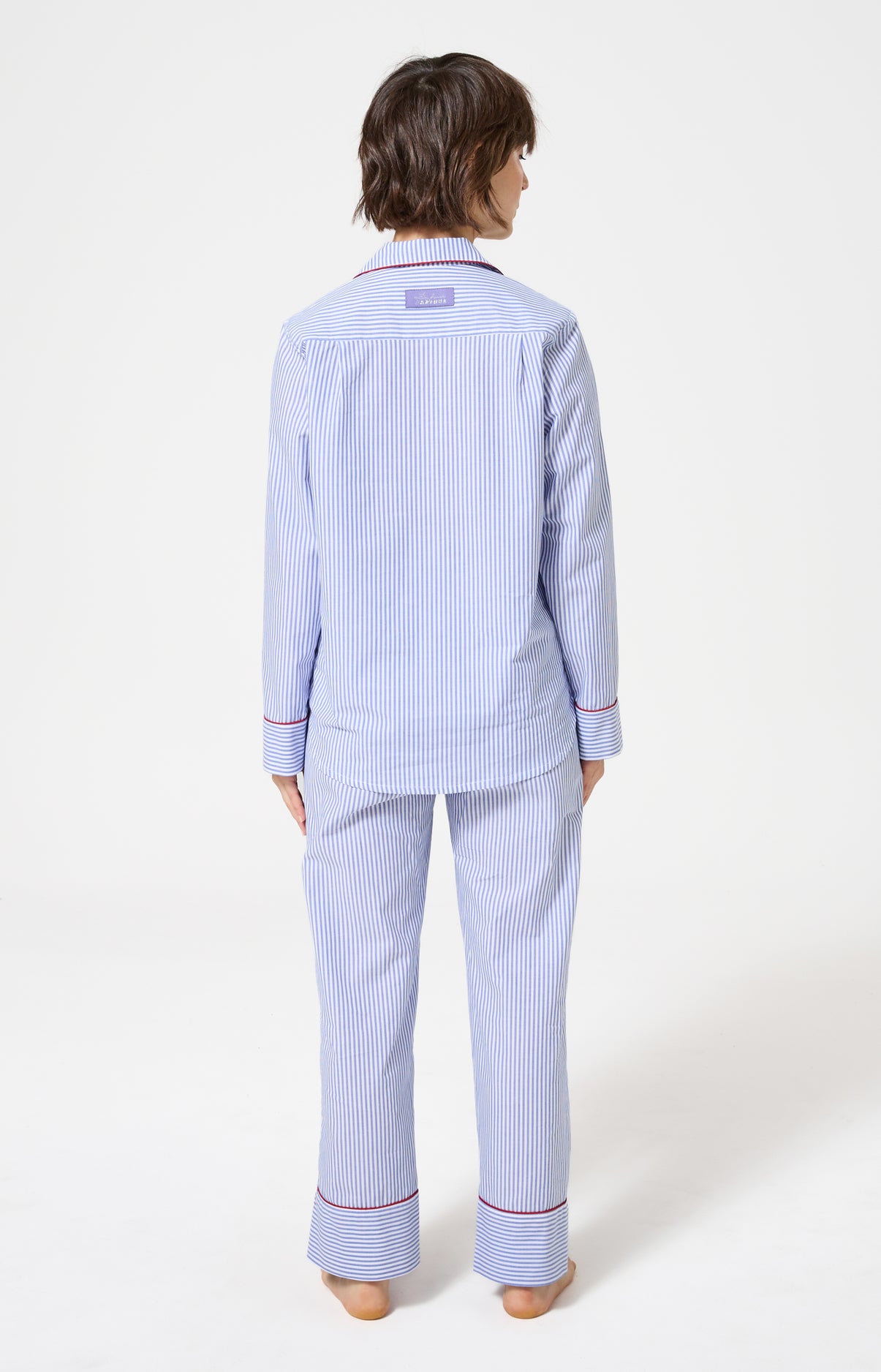 Pyjama boutonné à rayures bleu et blanc femme 7