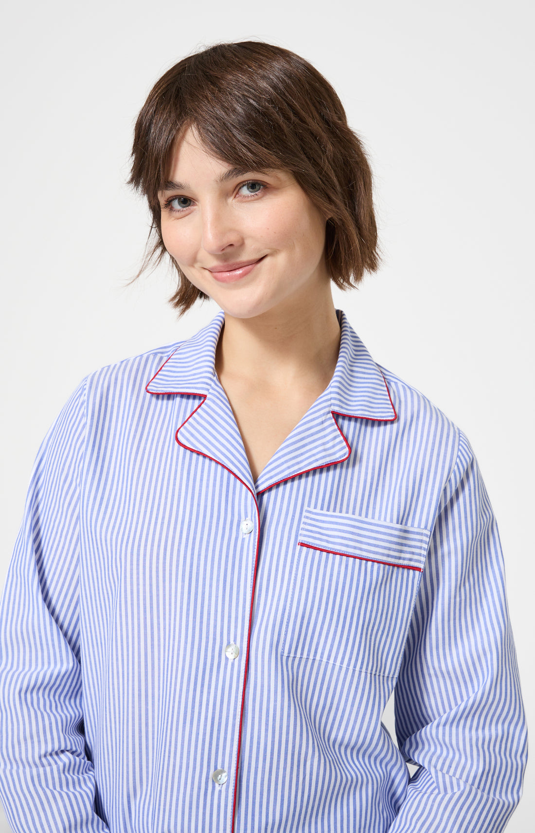 Pyjama boutonné à rayures bleu et blanc femme 2