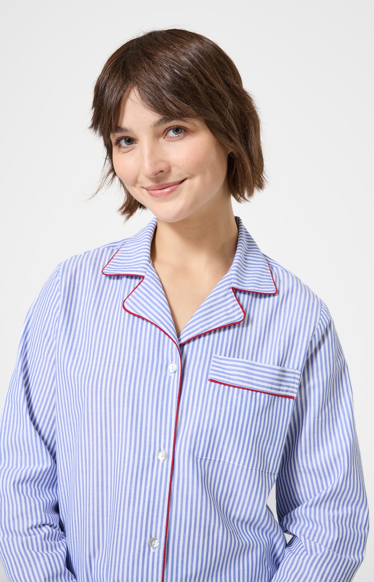 Pyjama boutonné à rayures bleu et blanc femme 2