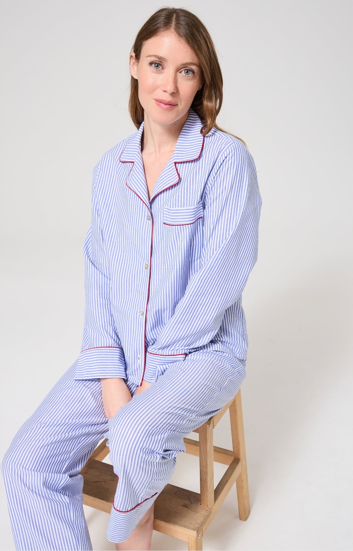 Pyjama boutonné rayures - Tradi Bleu