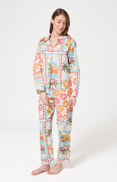 Pyjama Femme French Riviera Manches longues Imprimé carte postale et fleurs multicolores 1