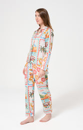 Pyjama Femme French Riviera Manches longues Imprimé carte postale et fleurs multicolores 4