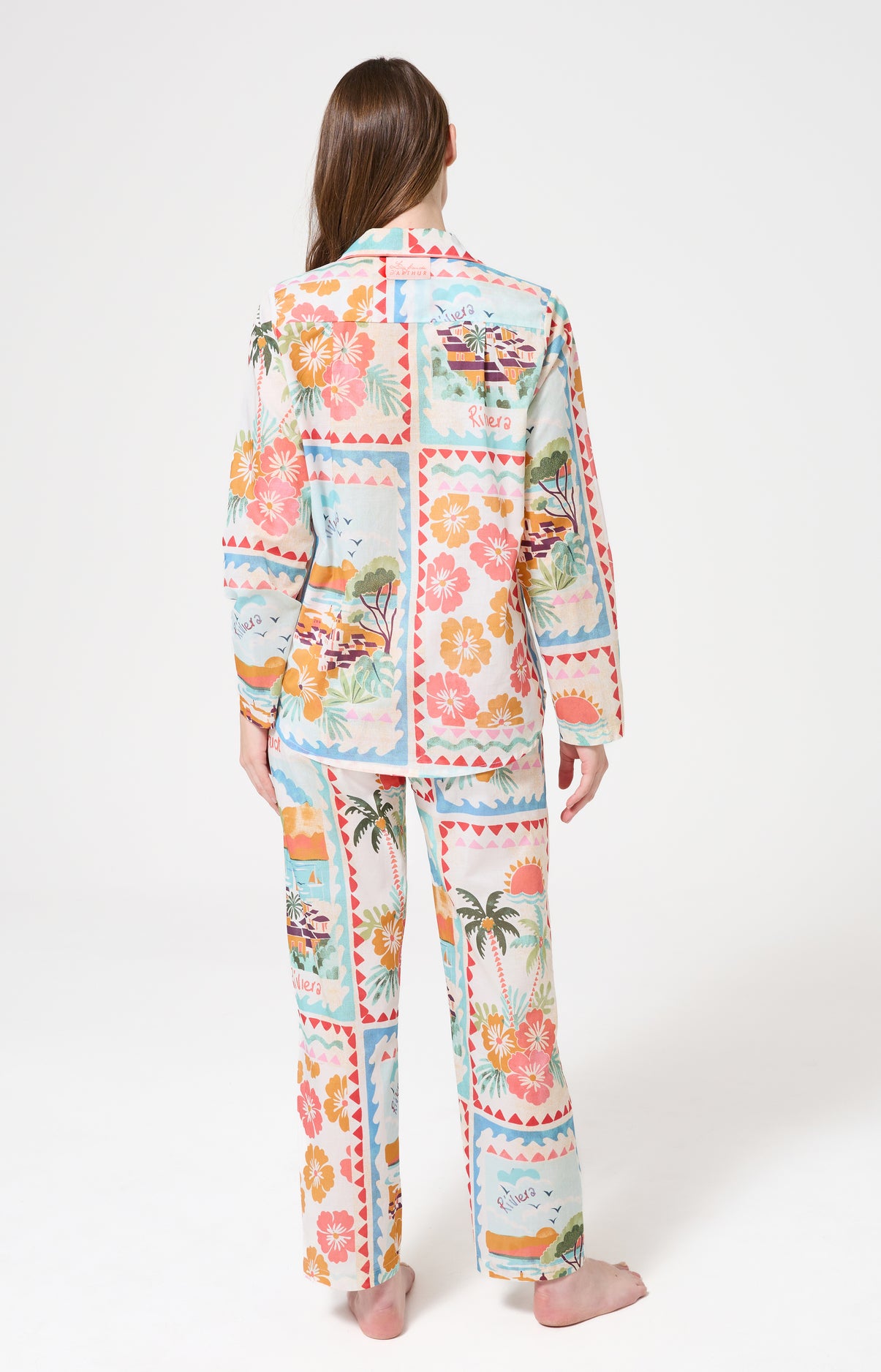 Pyjama Femme French Riviera Manches longues Imprimé carte postale et fleurs multicolores 5
