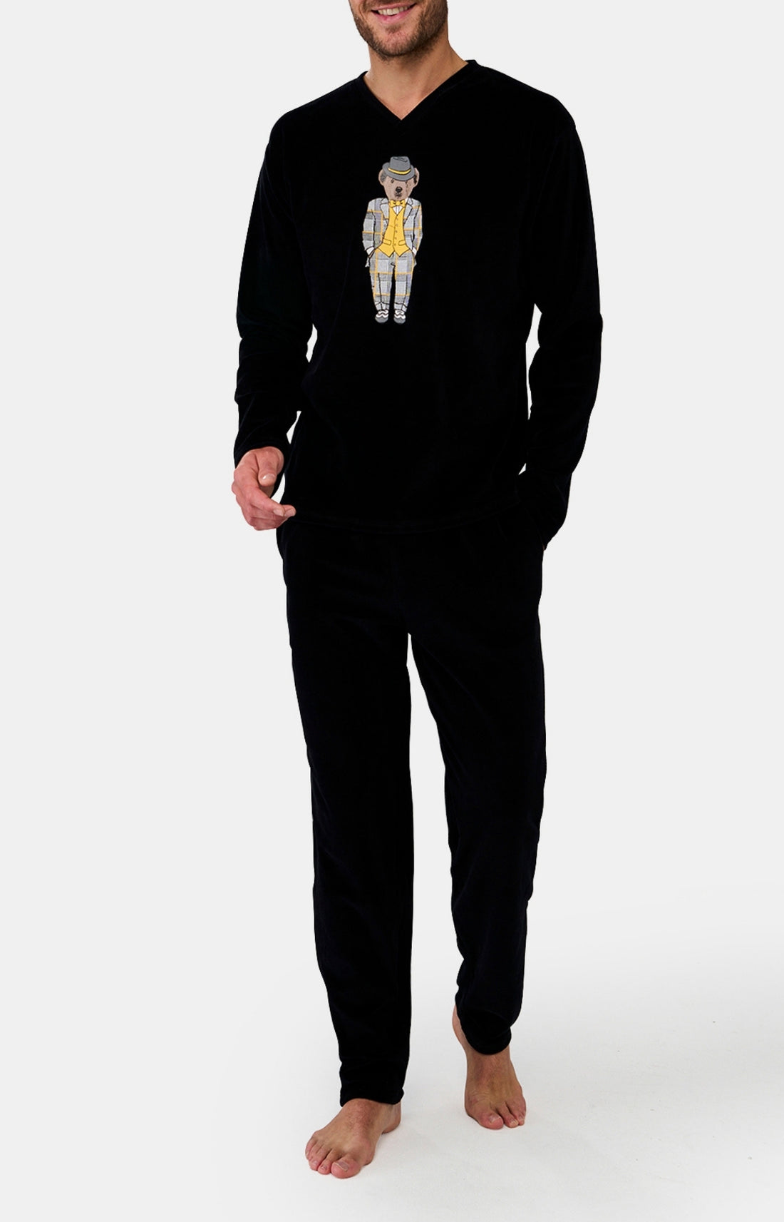 Pyjama long Homme manches longues en polaire Noir 1