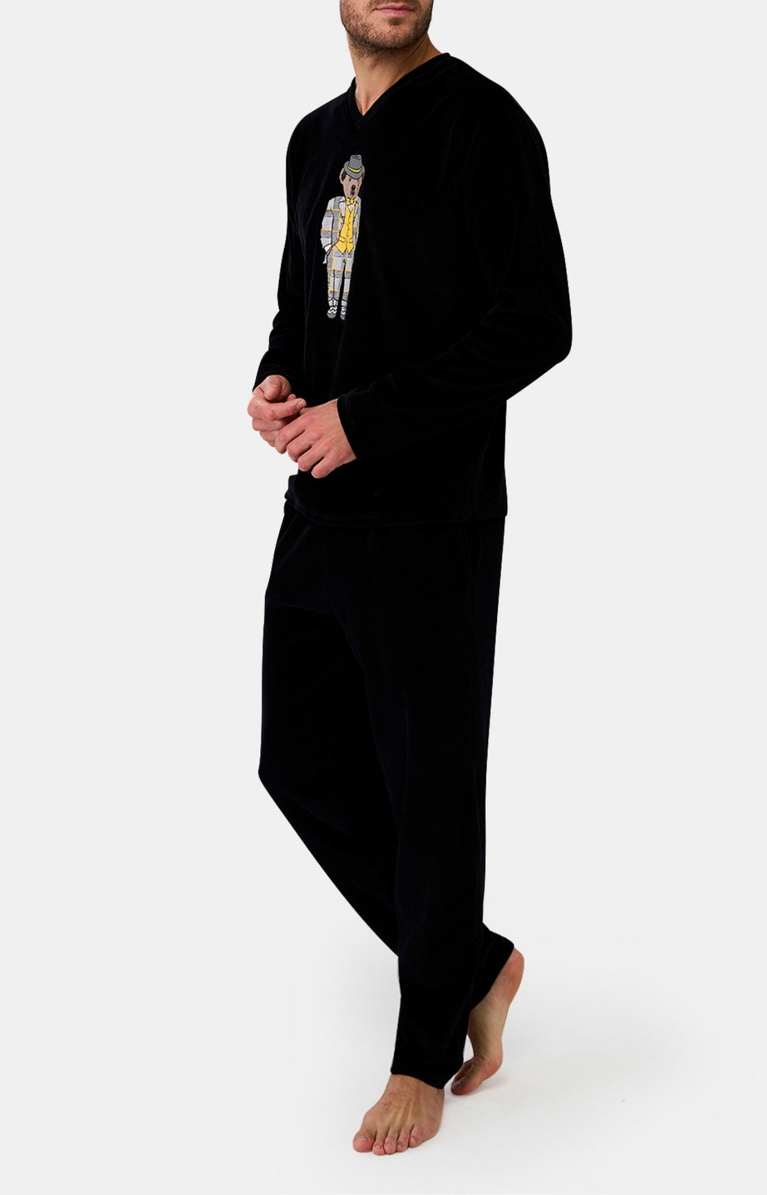 Pyjama long Homme manches longues en polaire Noir 2