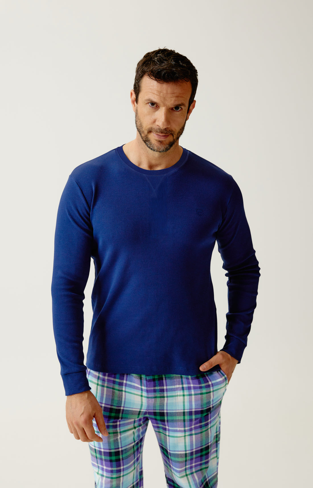 Tee-shirt manches longues en jersey de coton et modal - Minuit