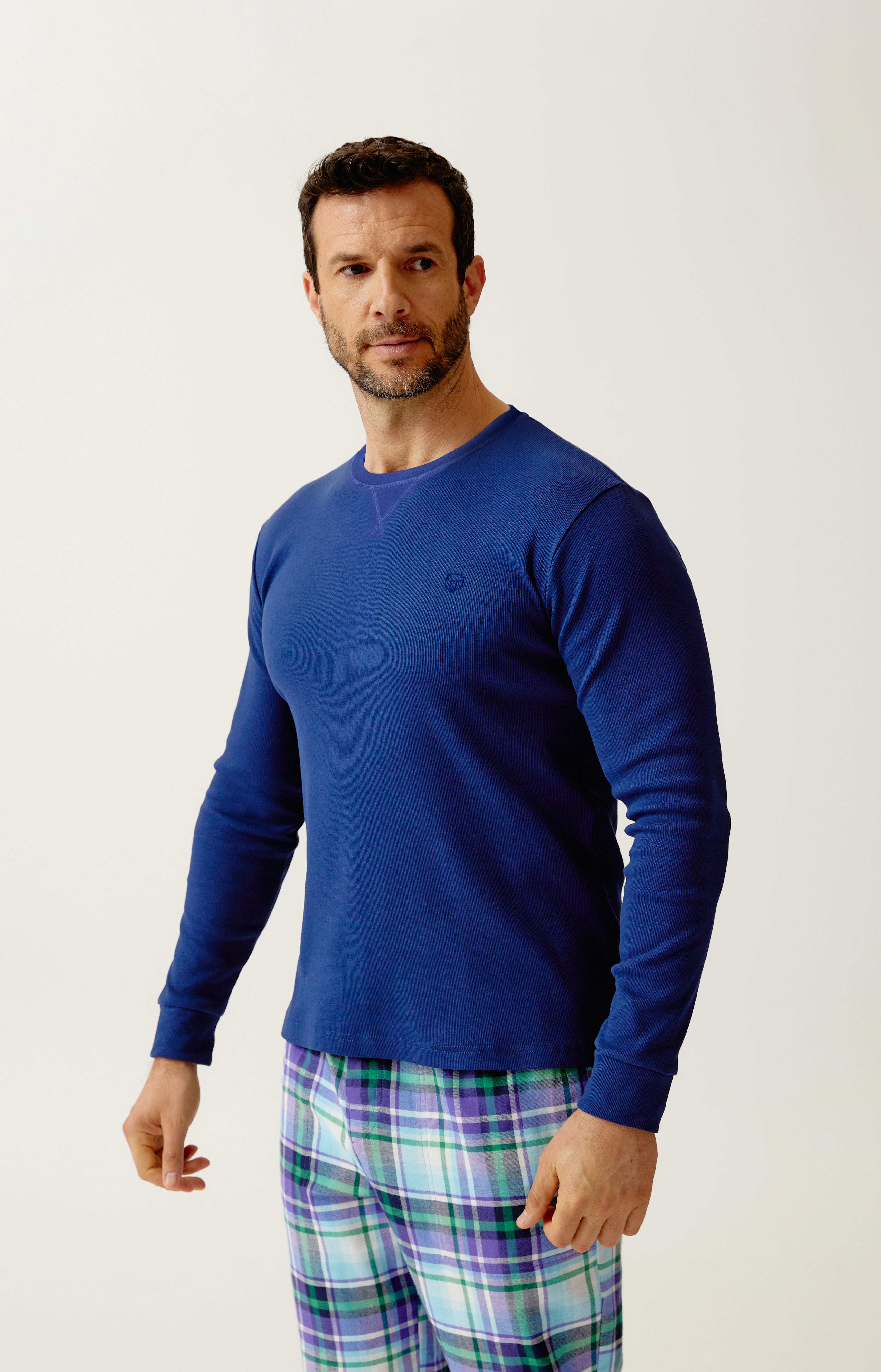 Tee-shirt manches longues en jersey de coton et modal - Minuit