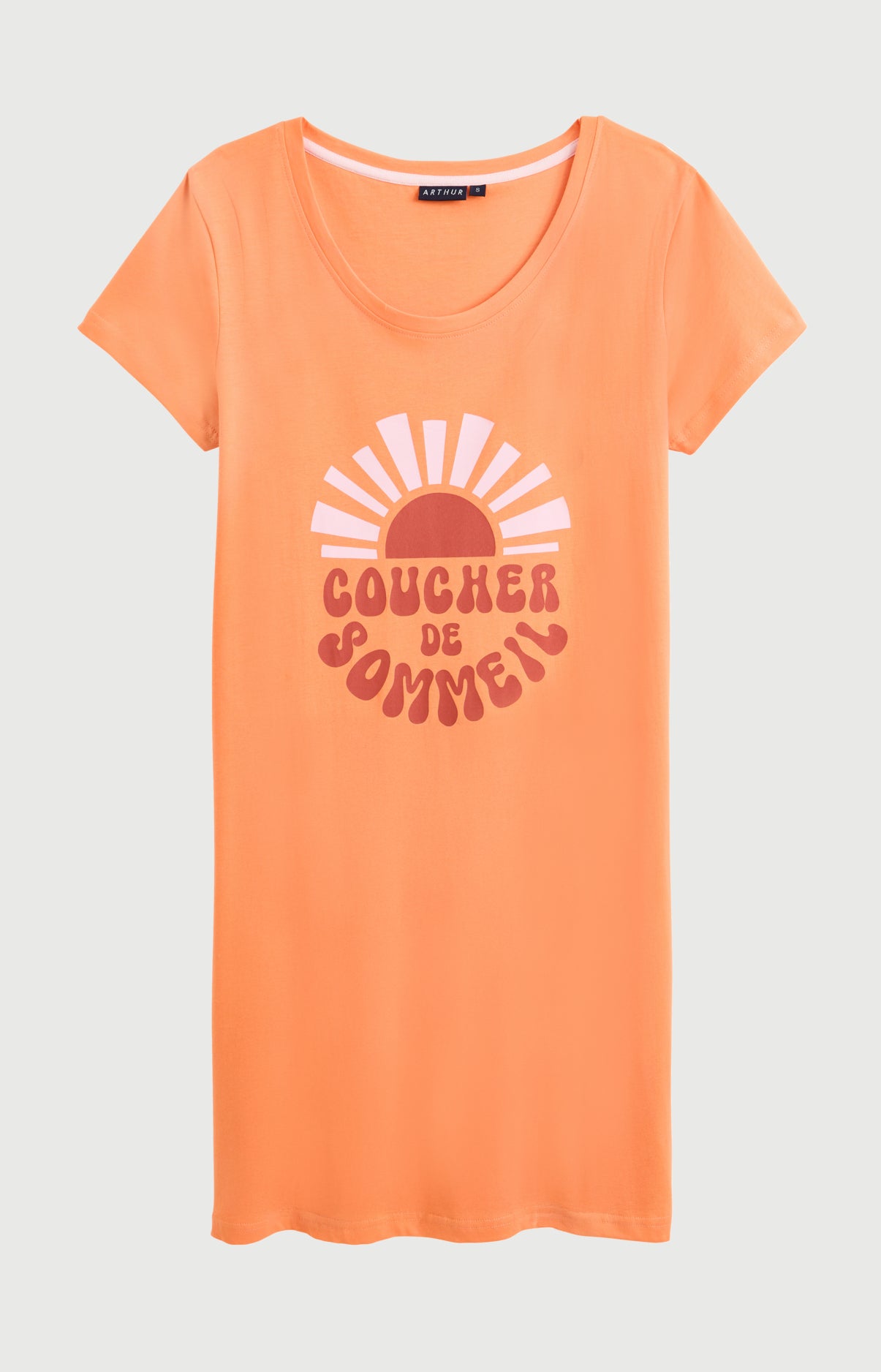 Chemise de nuit Femme Coucher de sommeil Manches courtes Imprimé coucher de soleil orange 3