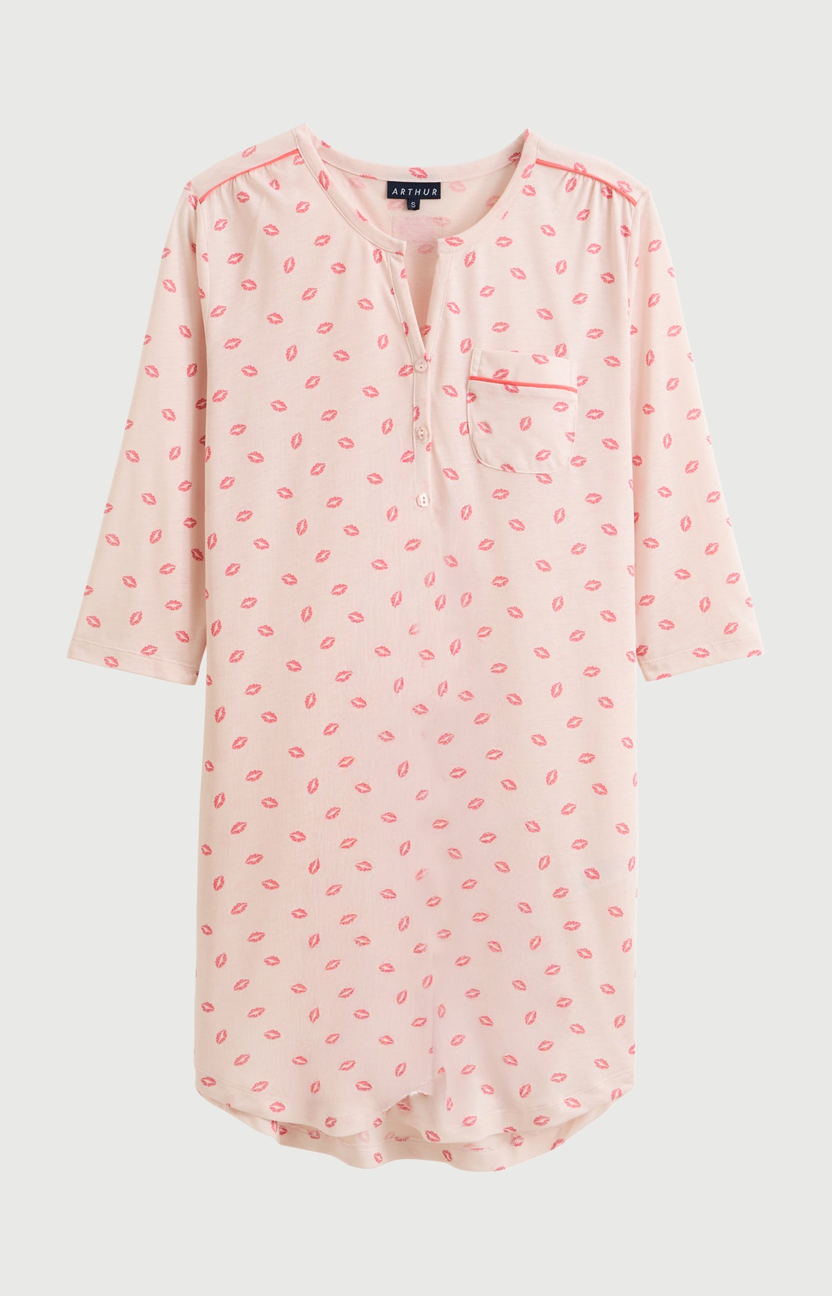 Chemise de nuit Femme Kiss Manches longues Imprimé bisous rouge à lèvre 3