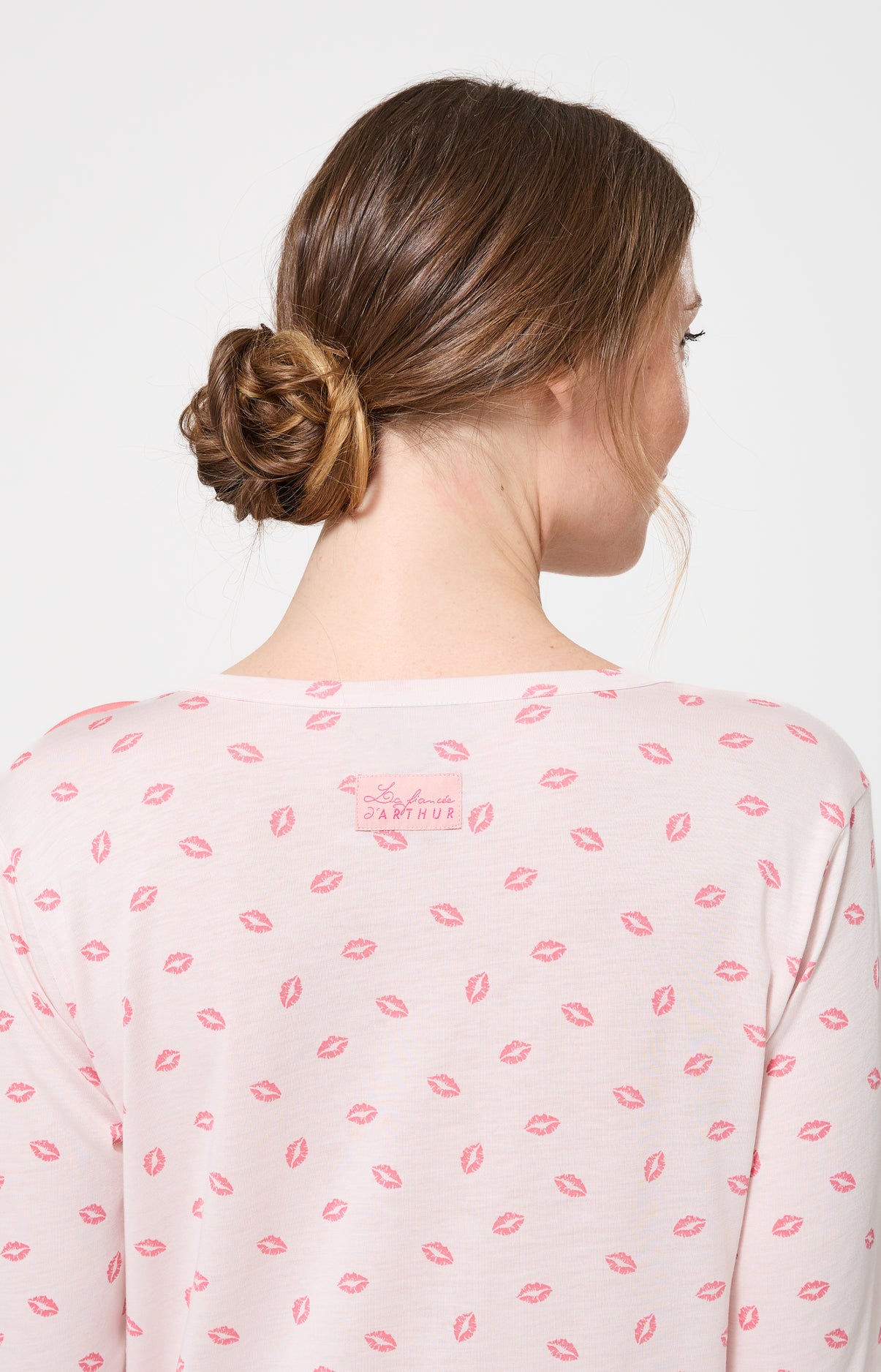 Chemise de nuit Femme Kiss Manches longues Imprimé bisous rouge à lèvre 6