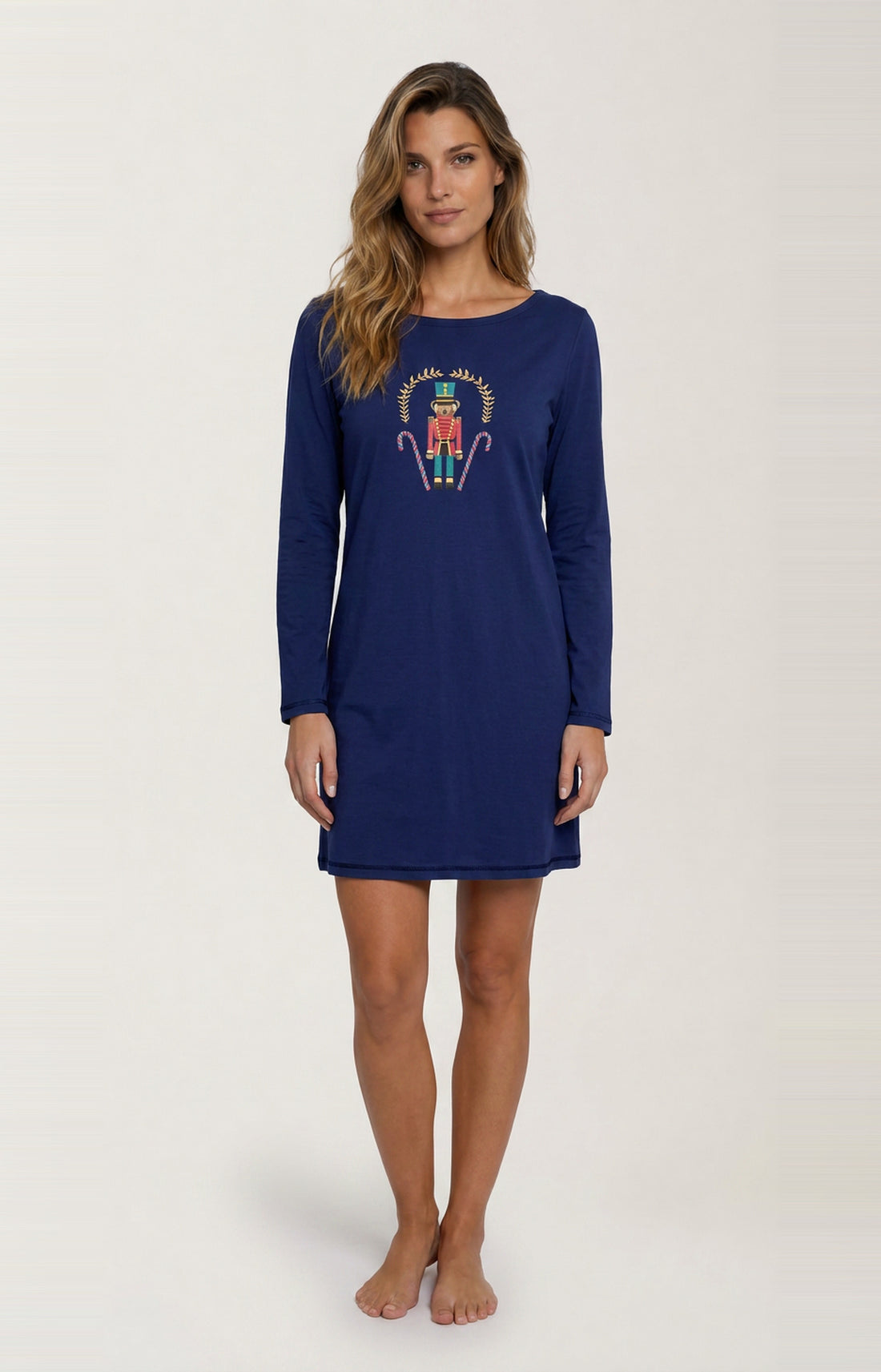 Chemise de nuit en jersey de coton épais Femme Casse-noisette marine 1