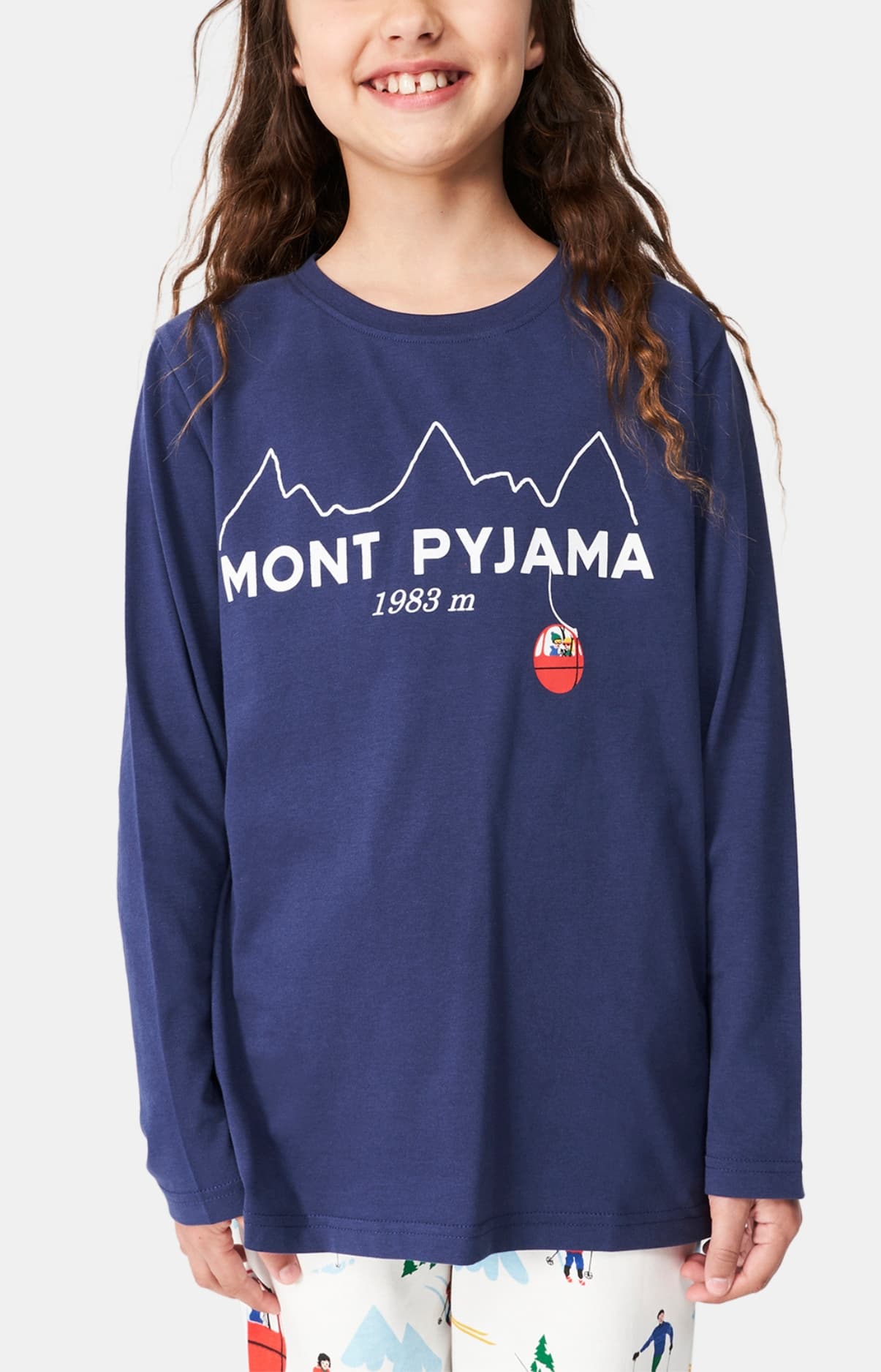 Pyjama long enfant ski et montagne bleu marine et blanc 6