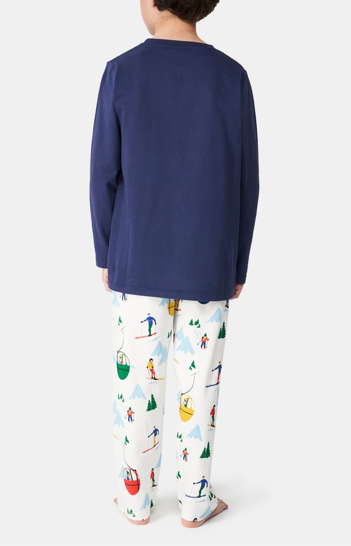 Pyjama long enfant ski et montagne bleu marine et blanc 1