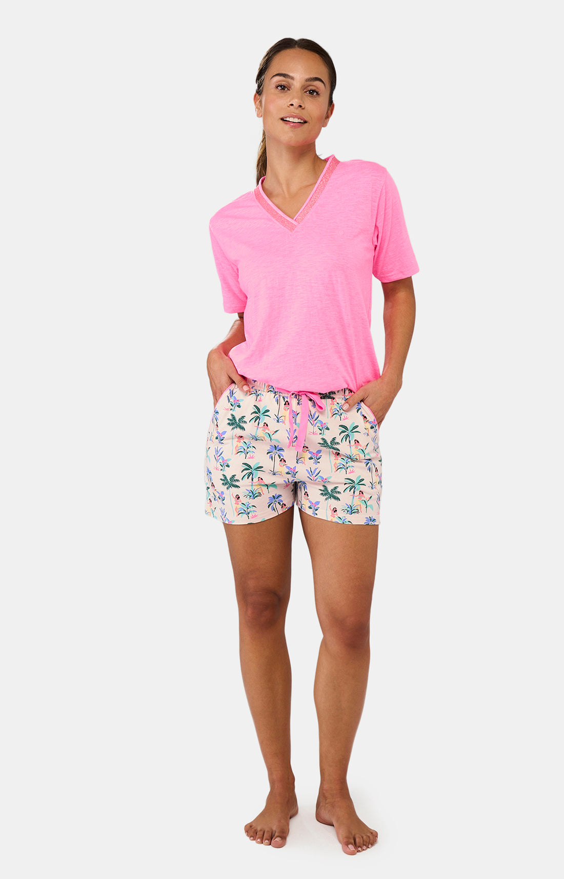 Short Femme Vahiné Rose et Multicolore 1