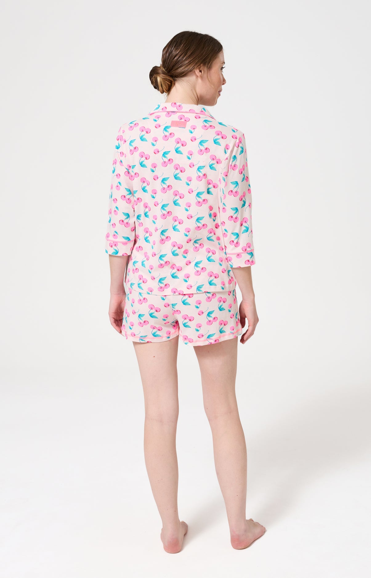 Pyjama Femme Amarena Manches longues Imprimé cerise rose et verte 5