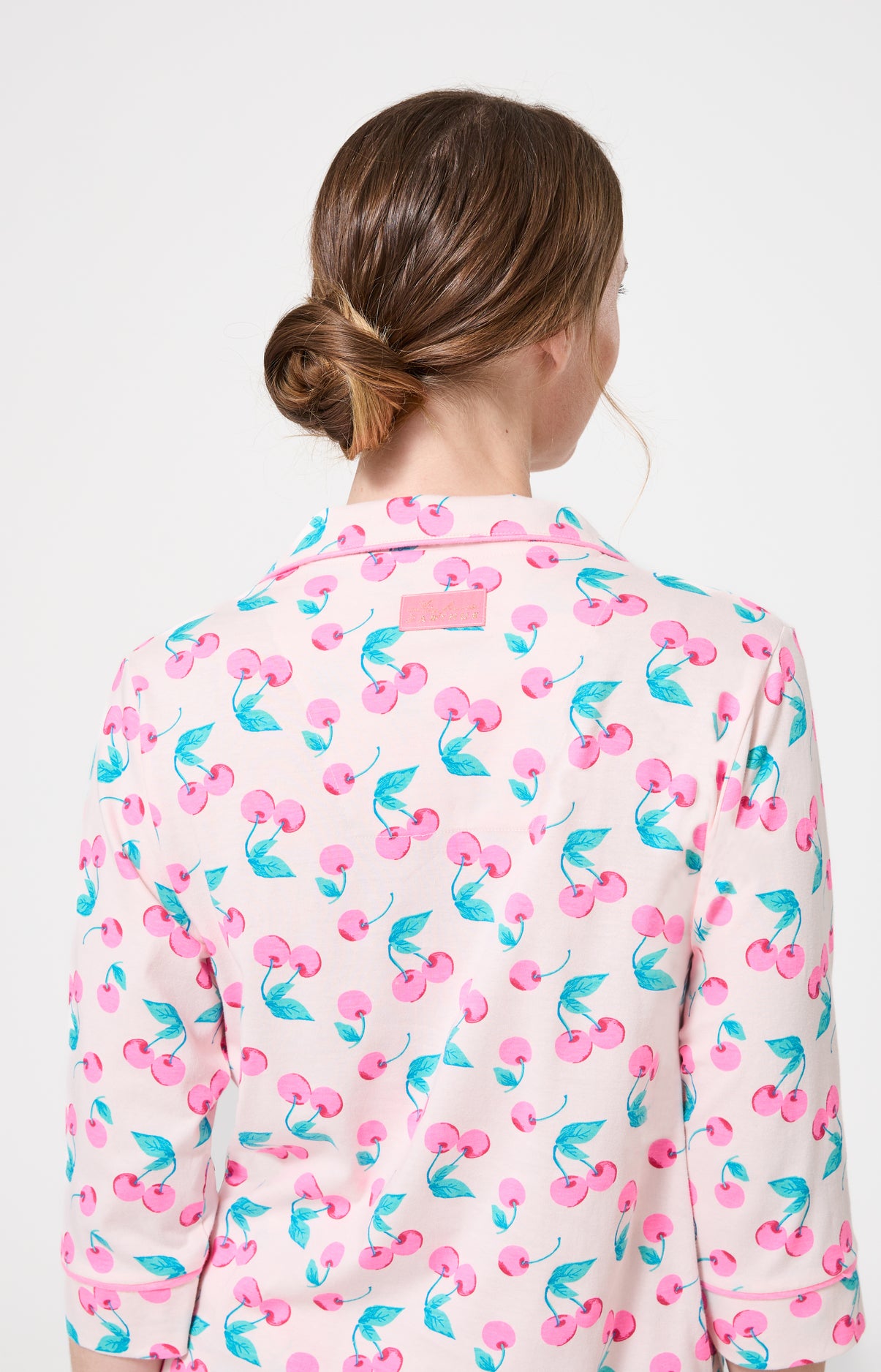 Pyjama Femme Amarena Manches longues Imprimé cerise rose et verte 6