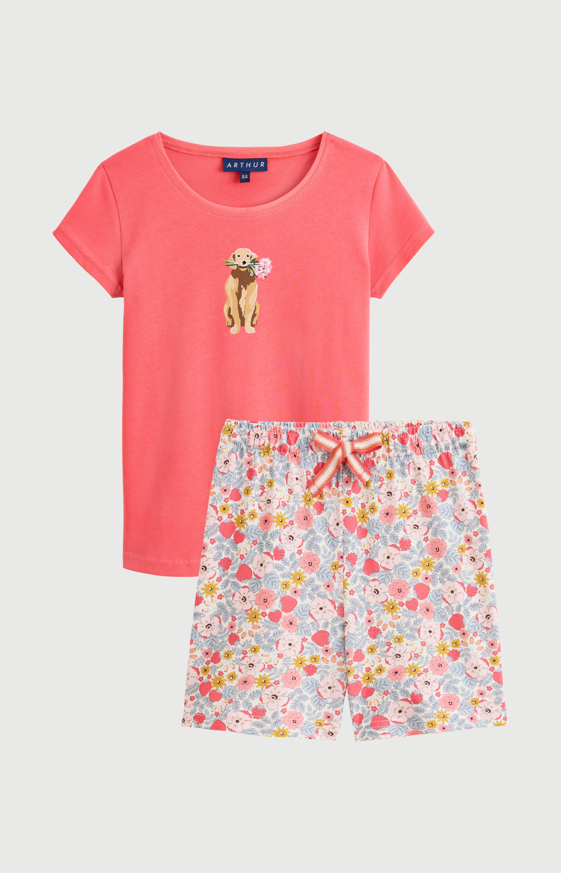 Pyjama Enfant Nina Manches courtes Imprimé chien labrador avec fleurs 3
