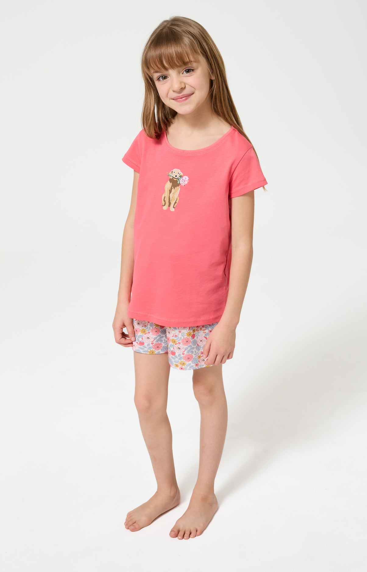 Pyjama Enfant Nina Manches courtes Imprimé chien labrador avec fleurs 1