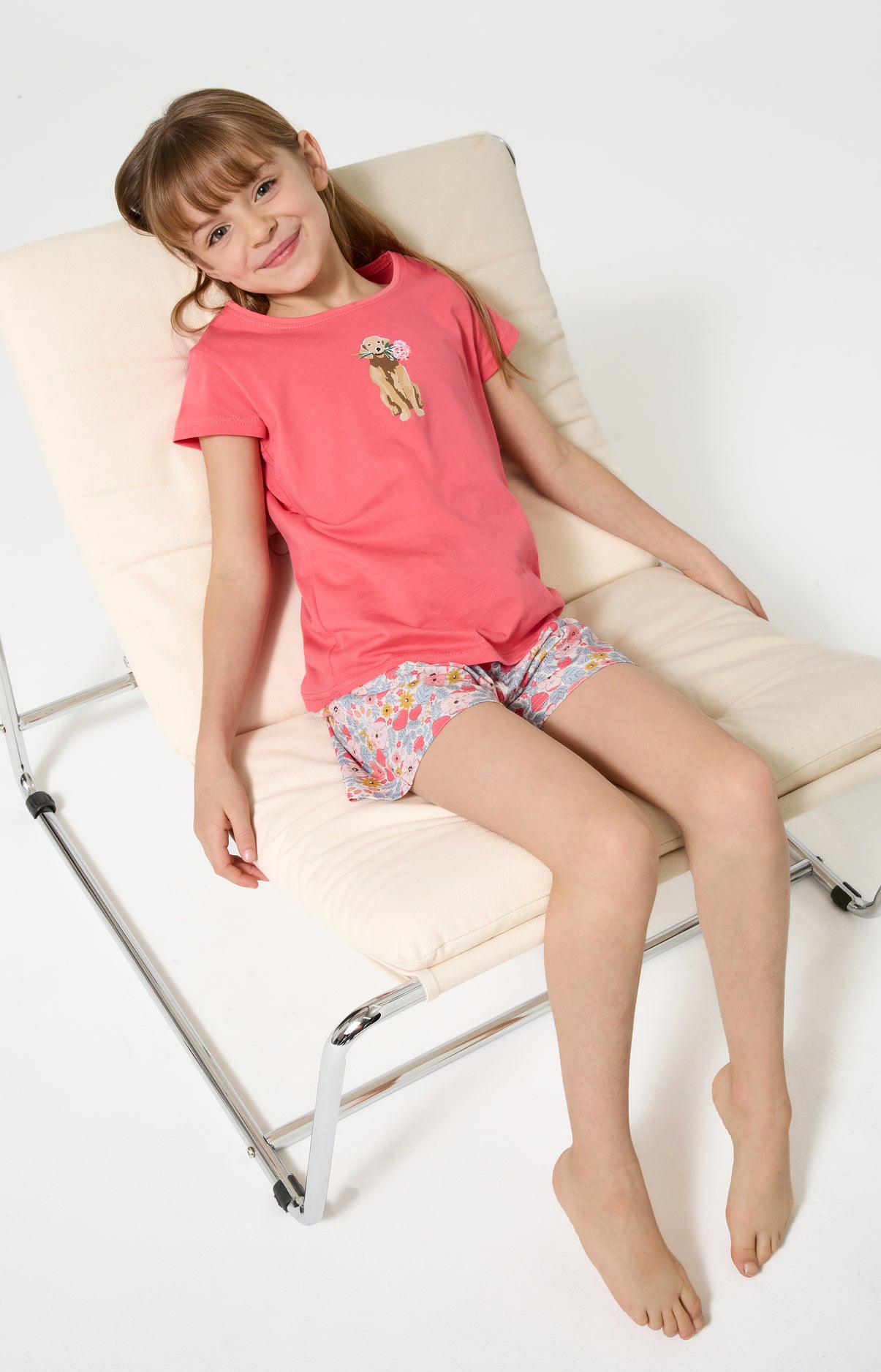 Pyjama Enfant Nina Manches courtes Imprimé chien labrador avec fleurs 4