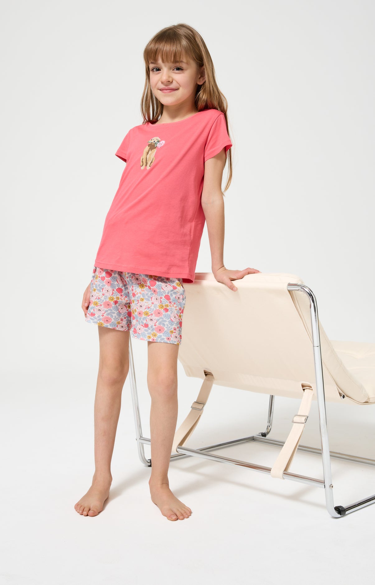 Pyjama Enfant Nina Manches courtes Imprimé chien labrador avec fleurs 5