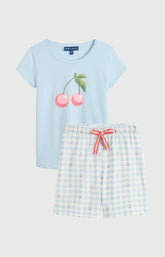 Pyjama Enfant Cherry Manches courtes Imprimé cerises roses et vertes 3