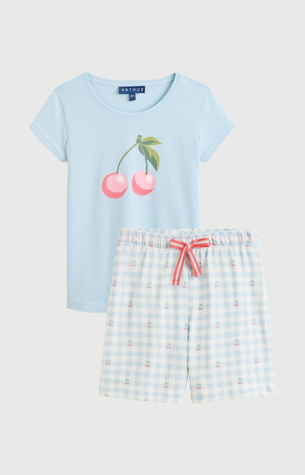 Pyjama Enfant Cherry Manches courtes Imprimé cerises roses et vertes 3