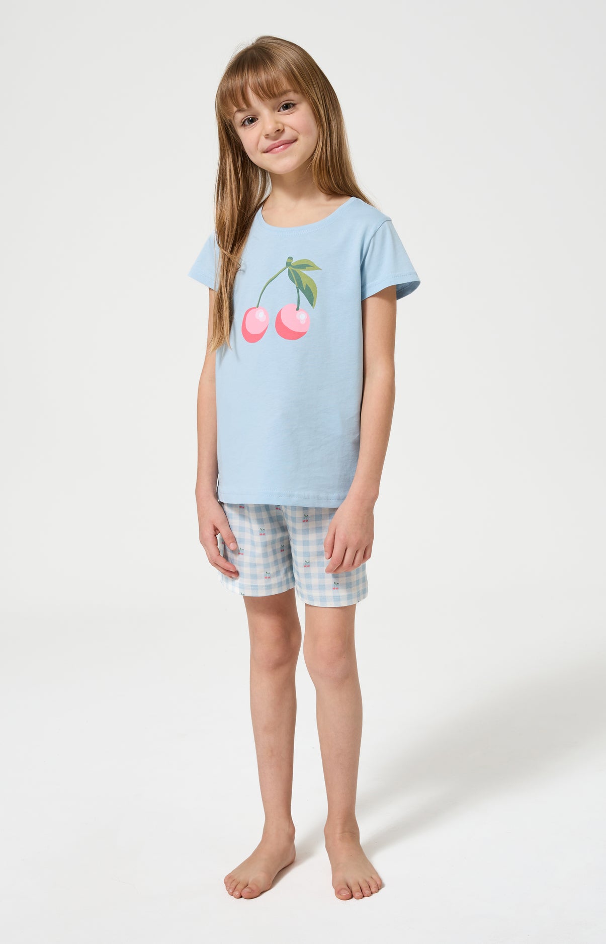 Pyjama Enfant Cherry Manches courtes Imprimé cerises roses et vertes 1