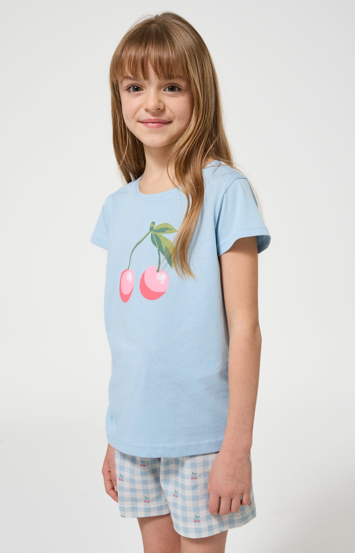 Pyjama Enfant Cherry Manches courtes Imprimé cerises roses et vertes 2