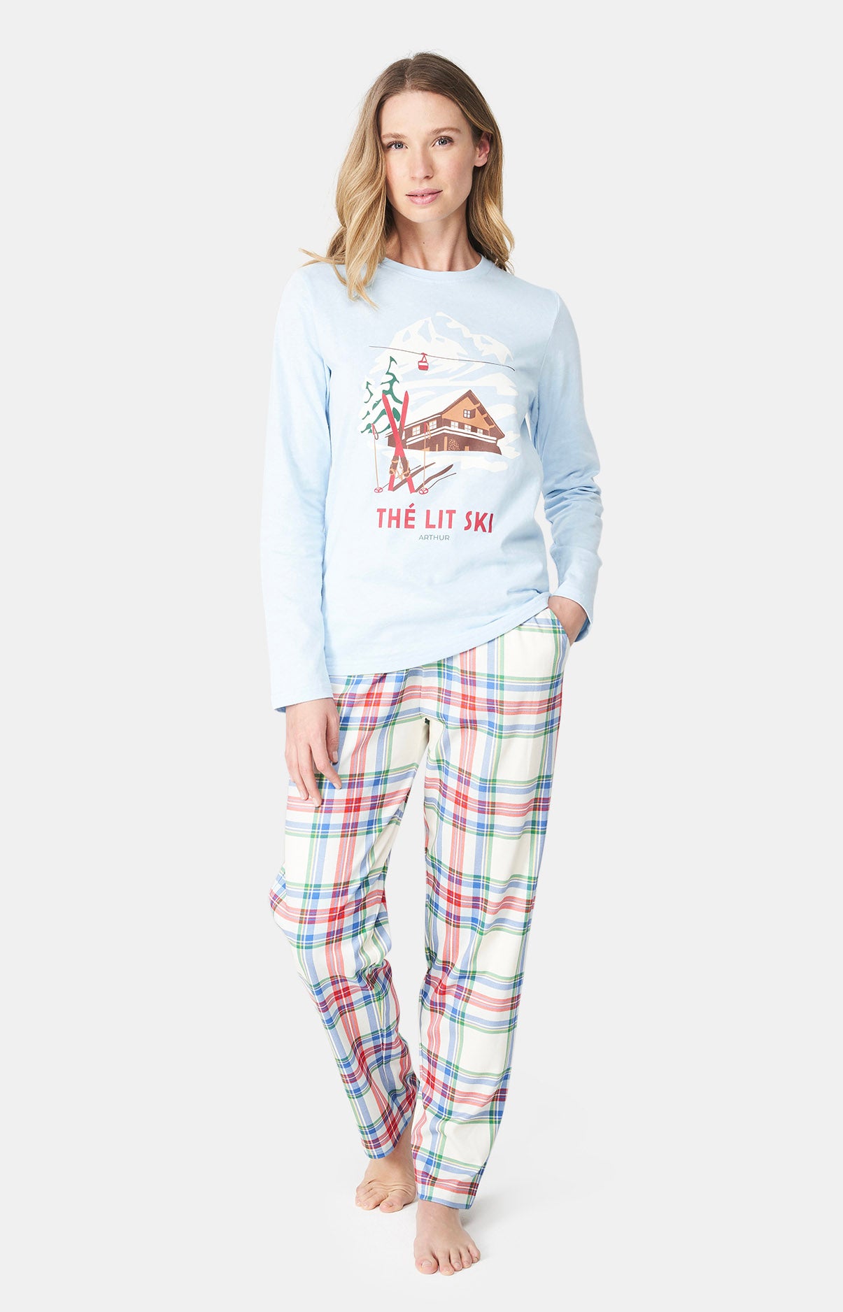 Pyjama long Femme Thé lit ski Blanc et Ivoire 7