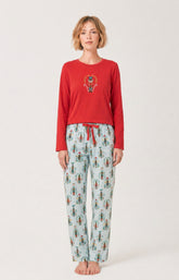 Pyjama en jersey de coton épais Femme Casse-noisette glace 1