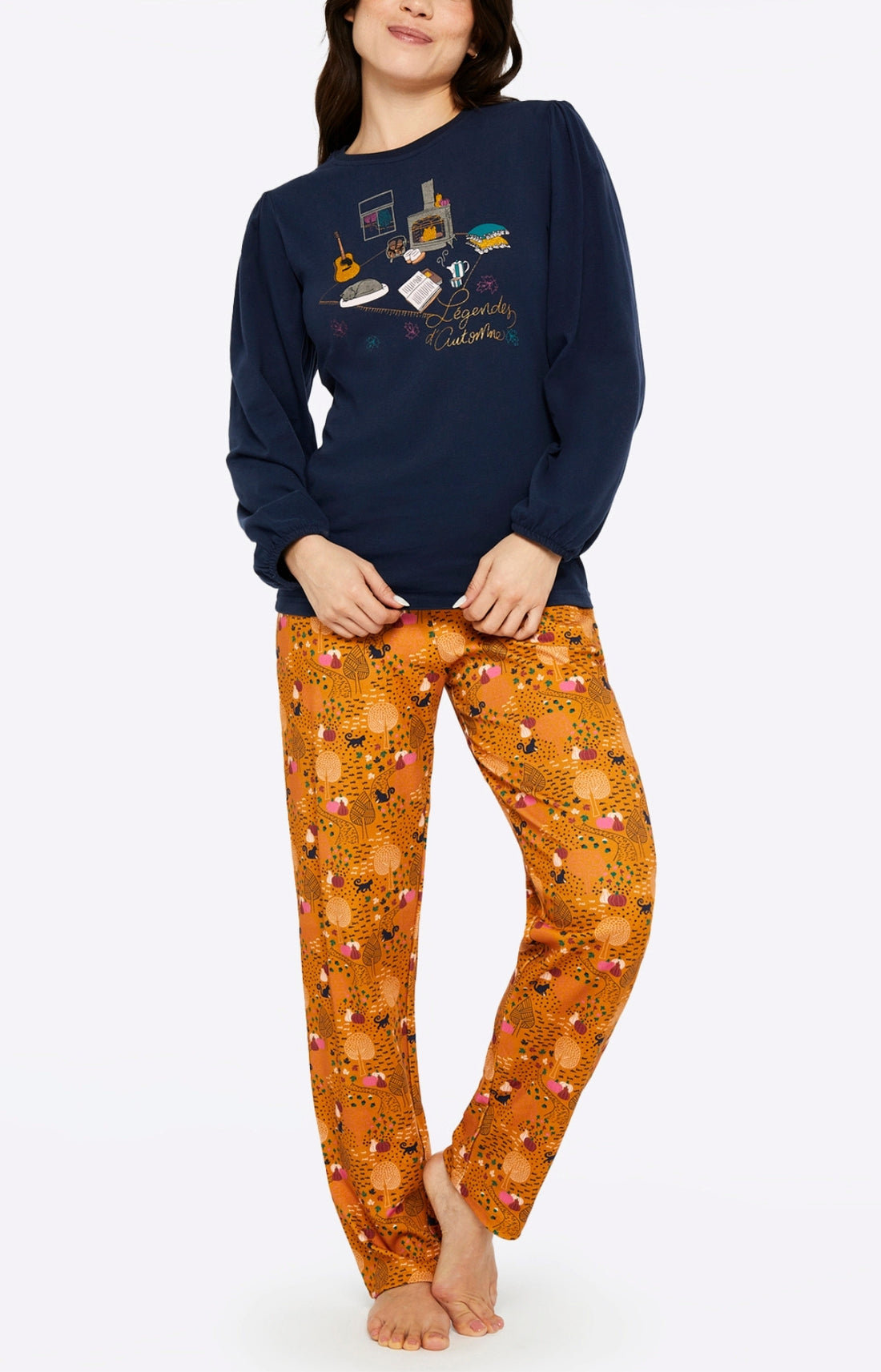 Pyjama long Femme Pumpkin Beige et Marron et Orange 1