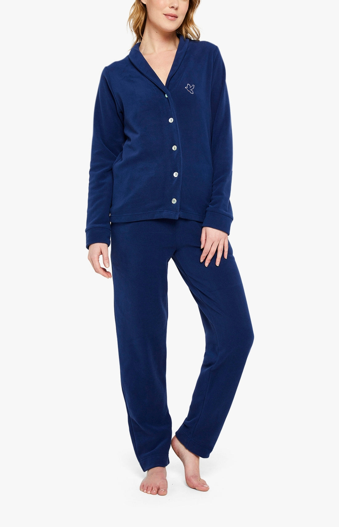 Pyjama long boutonné Femme Polaire Marine 1