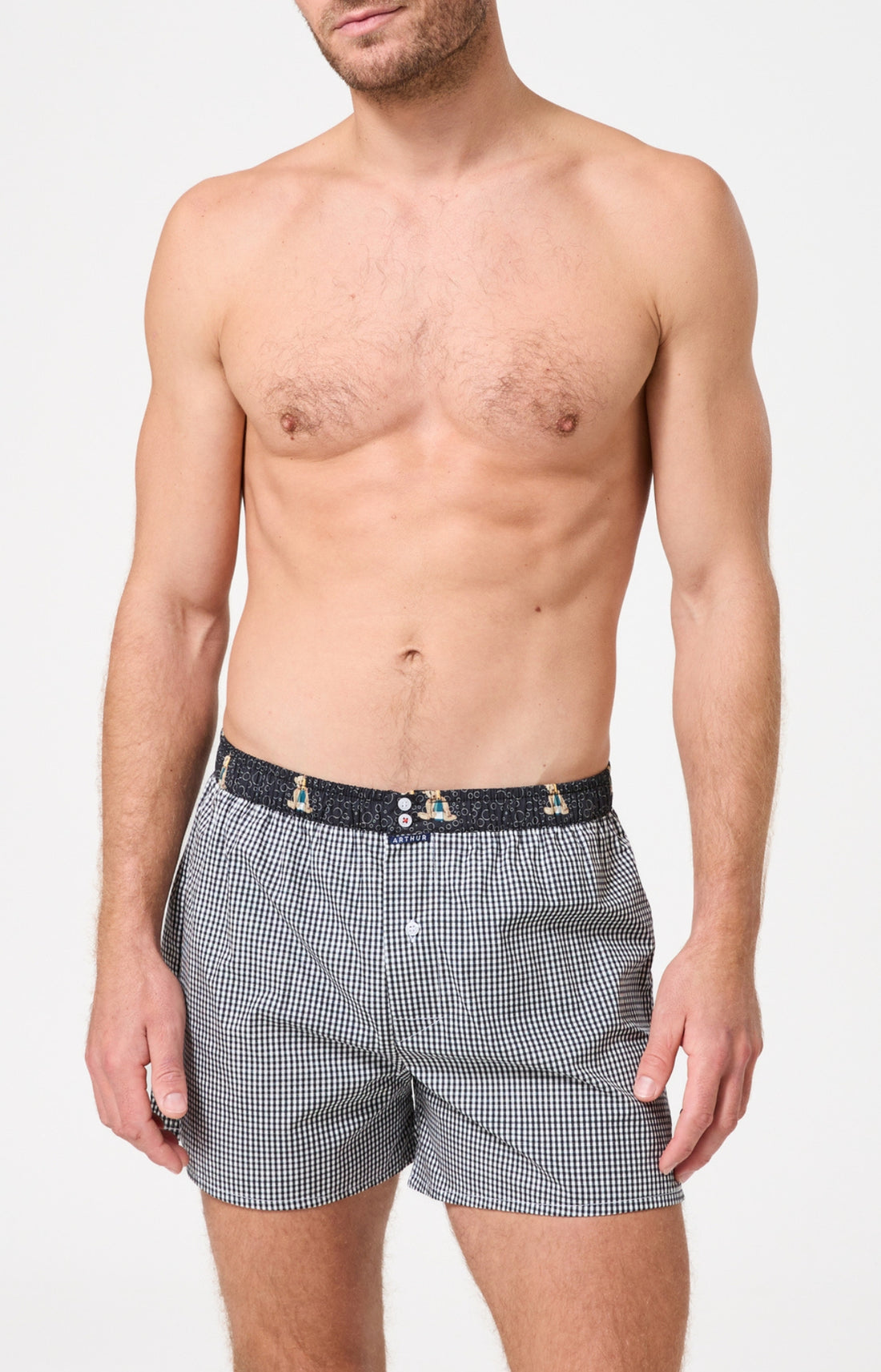 Pack deux caleçons avec slip intégré homme noir vichy et teddy nouvel an 2