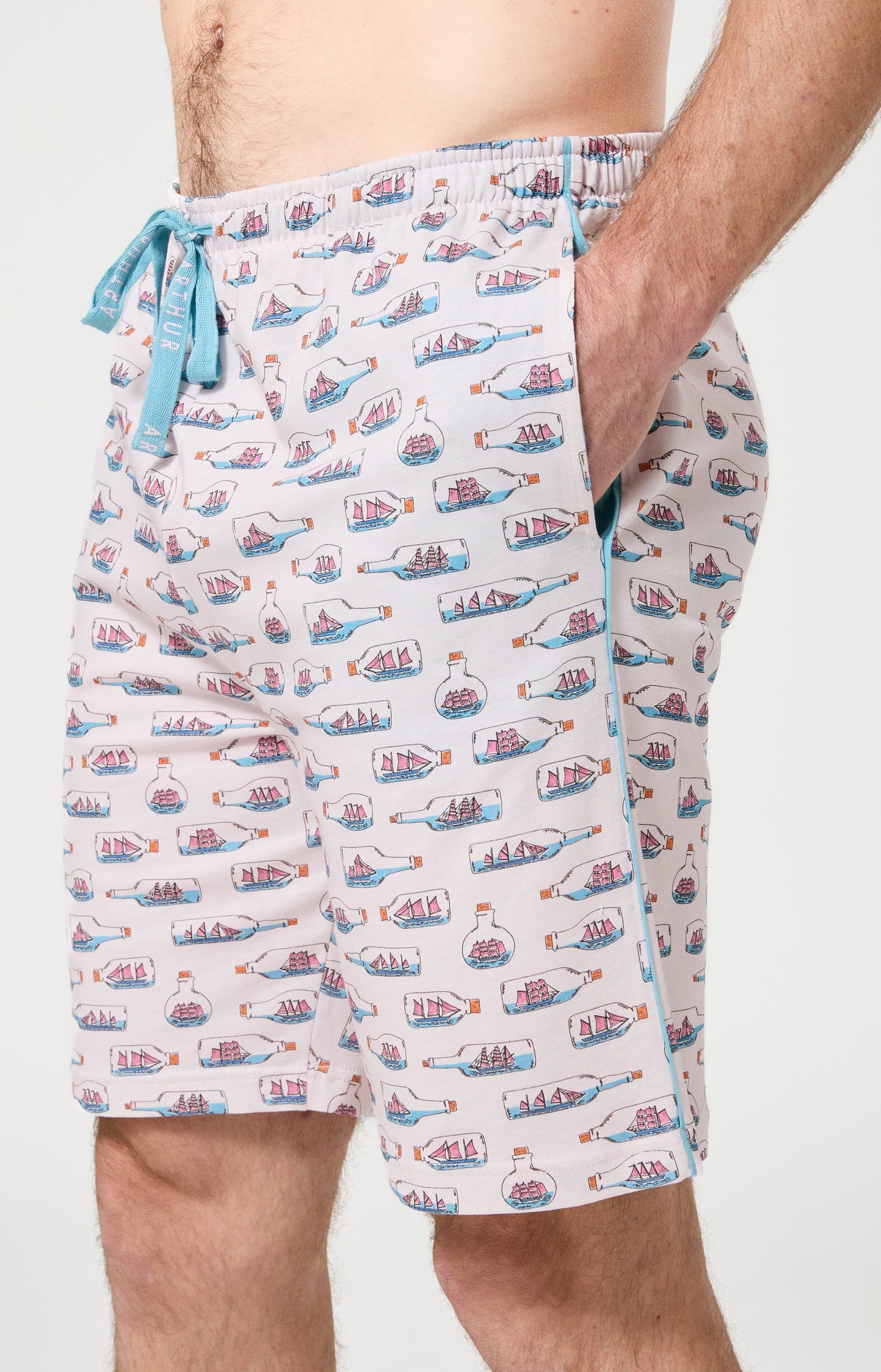Pyjama Homme Pyj à mât Manches courtes Imprimé bateaux bleus en bouteilles 5