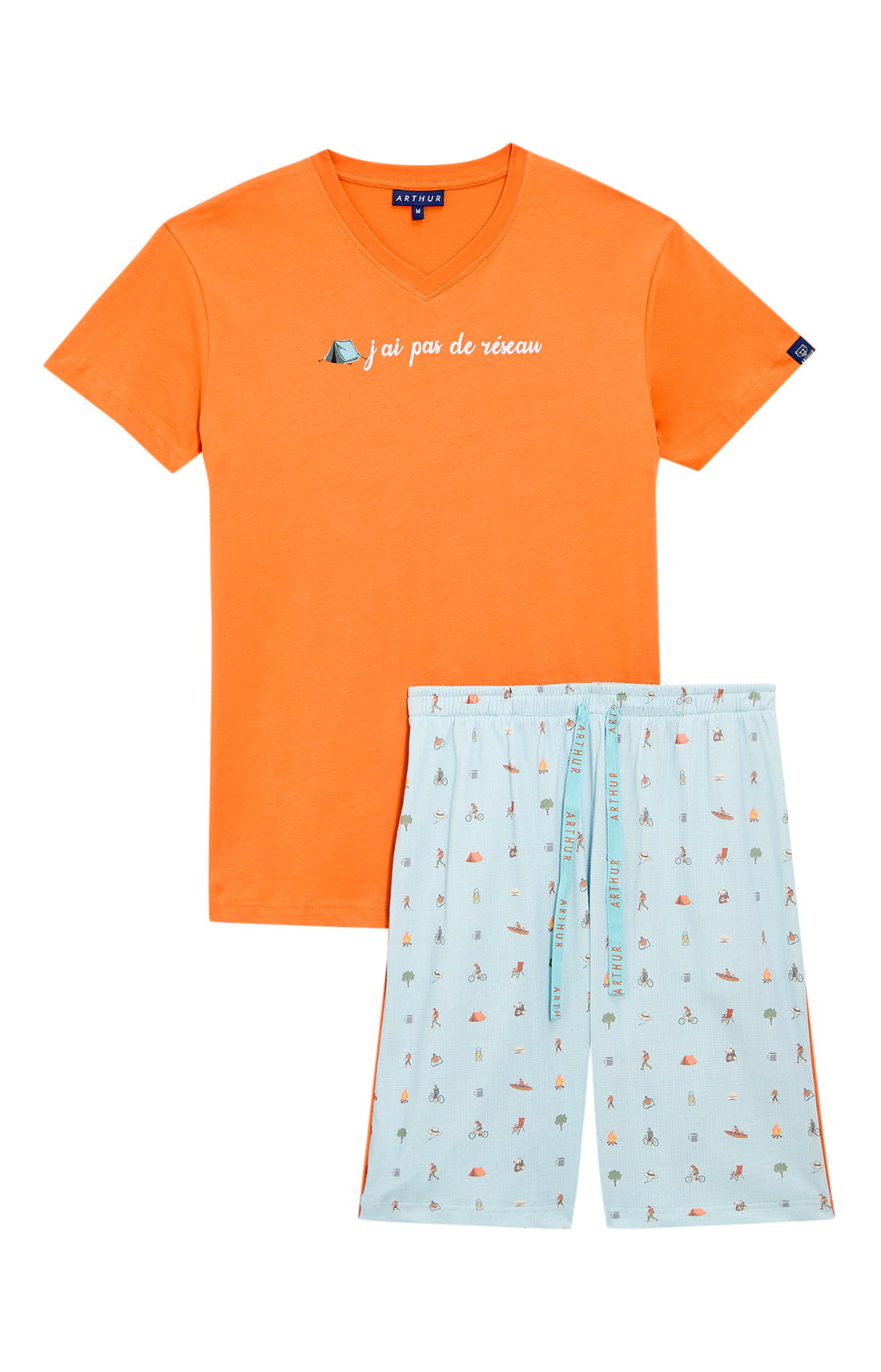 Pyjashort Homme Camping Orange et Bleu 3