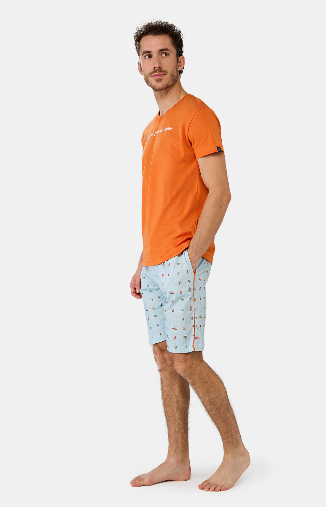 Pyjashort Homme Camping Orange et Bleu 1