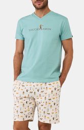 Pyjashort Homme Cléopâtre Bleu et Blanc et Ivoire 5