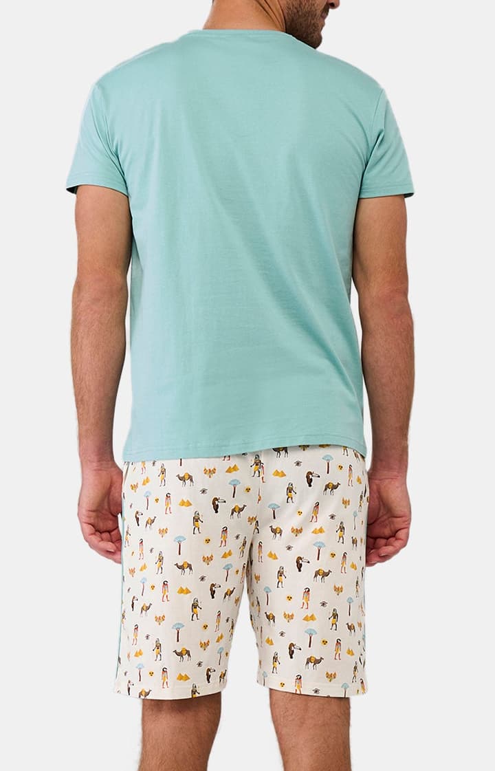 Pyjashort Homme Cléopâtre Bleu et Blanc et Ivoire 6