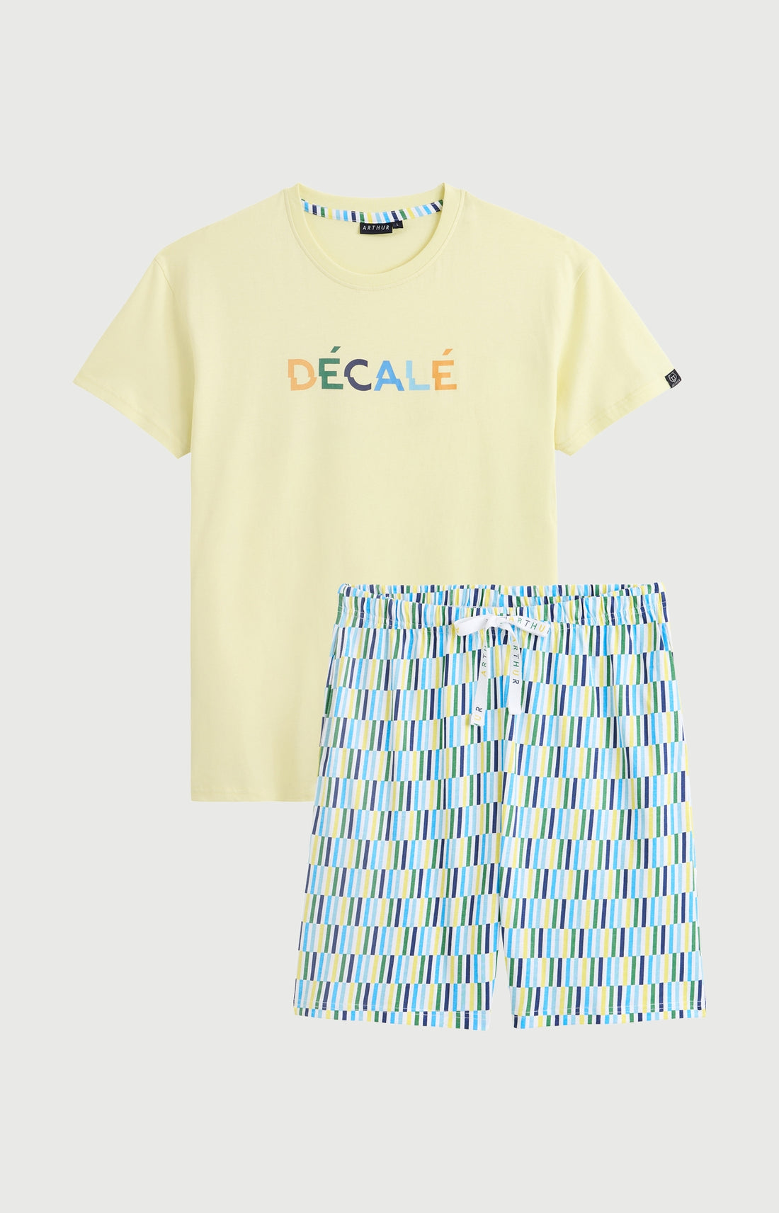 Pyjama Homme Décalé Manches courtes Imprimé rayures géométriques multicolores 3