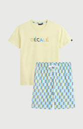 Pyjama Homme Décalé Manches courtes Imprimé rayures géométriques multicolores 3